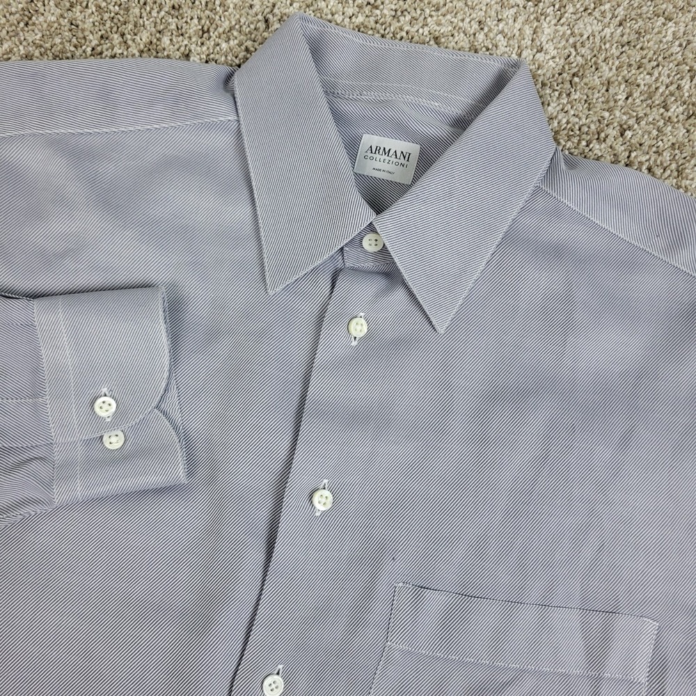 Armani Collezioni Mens 16-41 Gray Striped Button Up Long Sleeve Made In Italy